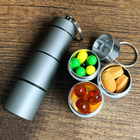 Large Keychain Pill Holder, EFFIET 3 Compartments Metal Pill Fob Case, Travel Medicine Container for Emergency Pills/Vitamin/Fish Oils/Capsule, Wa...