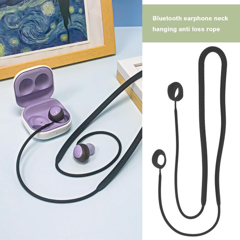 2PCS Silicone Anti-Loss Straps Compatible with Samsung Galaxy Buds 2 Bluetooth Earphone Soft Neck Rope Cord Sport Lanyard 40cm Length (Black & Gre...