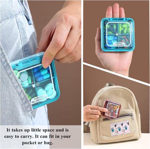 Berglander Travel Pill Organizer Pack of 3, 4 Compartments Medicine Organizer, Waterproof Pill Box, Portable Daily Small Pill Case for Medicines, ...
