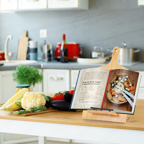 Cookbook Stand, Wooden Cookbook Holder with Measurement Conversion Chart, Adjustable and Dismantle Cook Recipe Book Stand, Cookbook Holders for Ki...