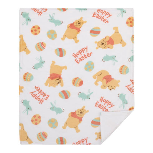 Disney Winnie The Pooh Aqua, Tan, Red, and White Hoppy Easter Super Soft Sherpa Baby Blanket...