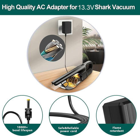 Shark Charger for Shark Ultra Cyclone Pro CH950 CH950C CH951 CH951C CH955 Cordless Handheld Vacuum Charger 13.3V CH963AMZ CH964AMZ Handheld Vacuum...