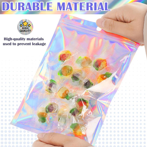 JETMORE 100 Pcs Mylar Bags, Smell Proof Bags with Clear Window, Holographic Bags for Snack, Cookie, Jewelry, Candy, Gift, Resealable Bags for Smal...