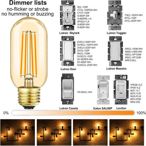 Leools T45 LED Bulb,8W E26 LED Bulb Dimmable Equivalent E26 Bulb 75 Watt,Amber Warm White 2700K E26 Edison Bulb T14,AC120V,700lm,CRI90,Amber Glass...