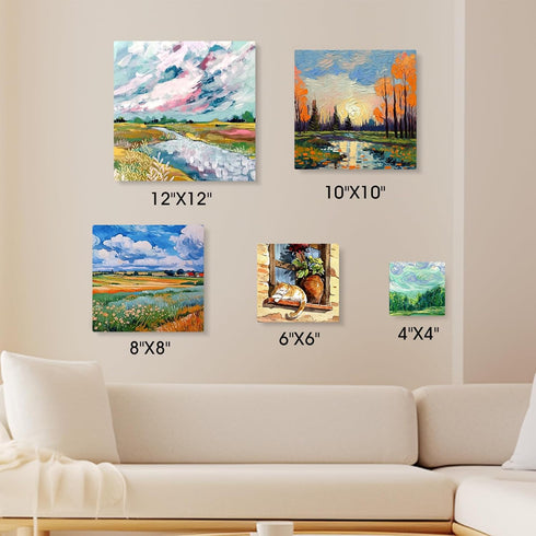 FUMILE Stretched Canvas, Canvases for Painting Multi 5 Pack 4x4,6x6,8x8,10x10,12x12(1 of Each), Cotton Primed Acid Free Blank Canvases for Paintin...