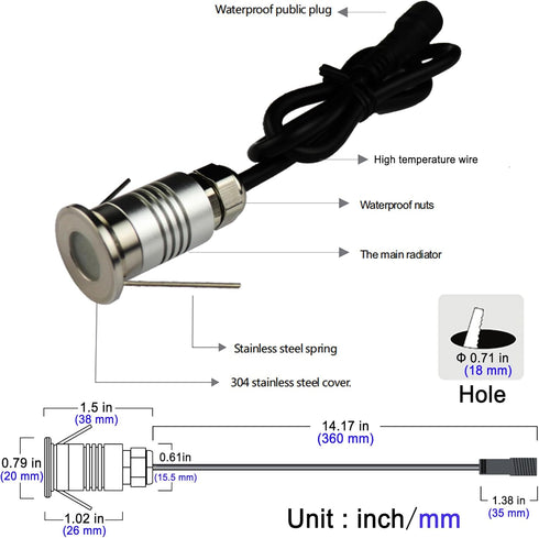 LED Mini In-Ground Well Light-Finger Size,1W 12V DC,120° Wide Beam Angle,IP67 Waterproof,Recessed Marker Indicator Underground Outdoor Landscape L...