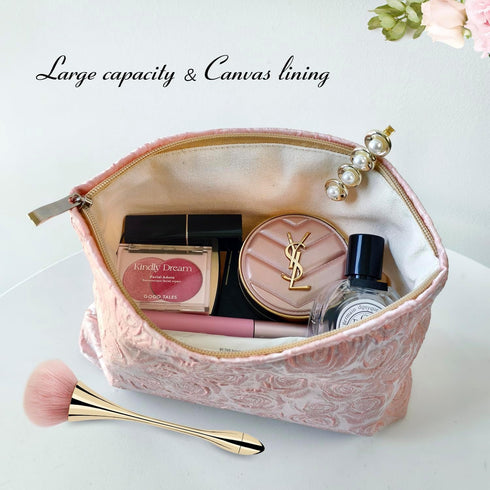 STARDW Aesthetic Floral Makeup Bag Cosmetic Bag Travel Toiletry Bag for Women Cute Pink Makeup Bag Organizer Large Skincare Bag Zipper Pouch (Roma...