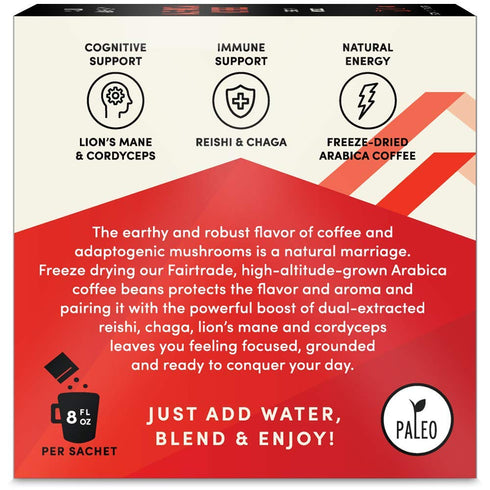 Sun Alchemy Mushroom Coffee, Energize with Organic Fair-Trade Coffee, Lion’s Mane, Reishi, Chaga & Cordyceps Mushrooms - 12 Sachets...