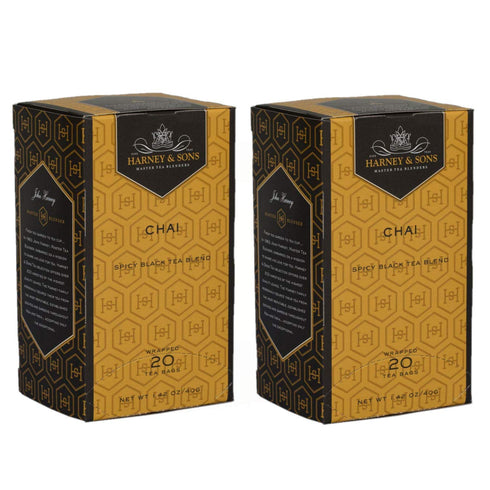 Harney & Son's Masala Chai Box of 20 Teabags Two Pack (40 Total) - Spicy Black Tea Blend With Cardamom, Vanilla, and Zesty Spices - 20 Wrapped Tea...