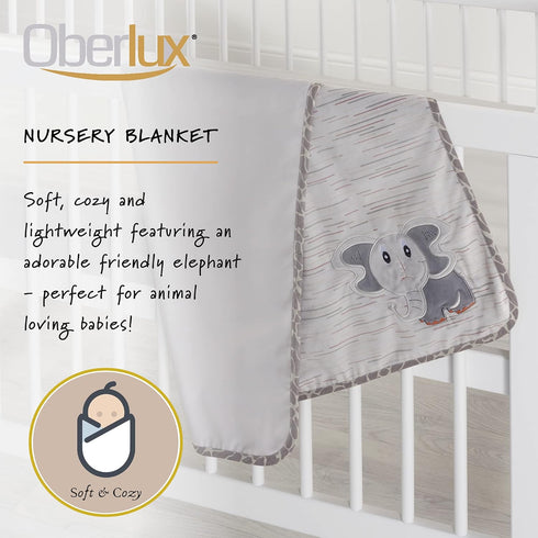 Baby Blanket | Unisex | Super Soft | with Elephant Embroidery on Blanket, Part of Jungle Animal Safari Nursery Collection Gray/Multicoloured, 30x4...