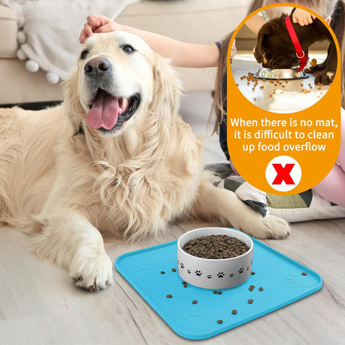 Ptlom 2 Pack Dog Food Mat Non-Slip Dog Bowl Mats for Food and Water, High-Lips Pet Placemat Waterproof Dog Feeding Mat Prevent Messy Spills, Silic...