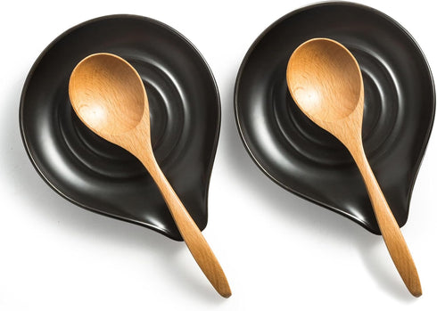 LAUCHUH Spoon Rest, Cooking Spoon Holder for Stove Top Large Kitchen Spatula Holder for Spoons, Ladles, Tongs, Mother's Day Gifts, Set of 2, Black...