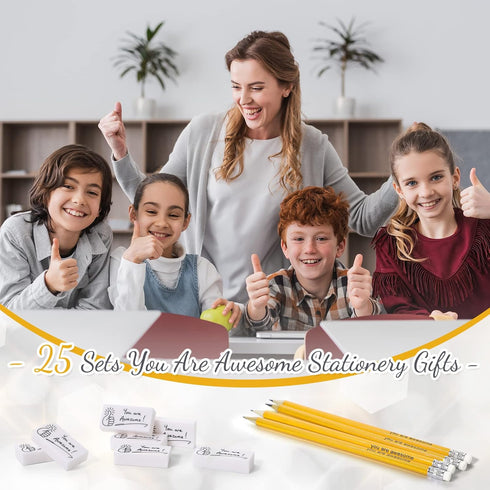 50 Pcs Appreciation Gift for Students 25 Graduation You are Awesome Motivational Pencils 25 White Appreciation Erasers for Kids Drawing Office Wri...