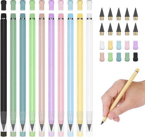 Infinity Pencil,10PCS Inkless Pencil Forever Pencil with 10 Replaceable Nibs and 20 Eraser,NO-Sharpening Pencils for Kids for Writing Drawing Stud...