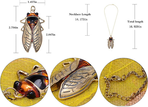 Alilang Big Antique Golden Tone Orange Amber Vintage Insect Cicada Beetle Bug Chain Pendant Necklace...