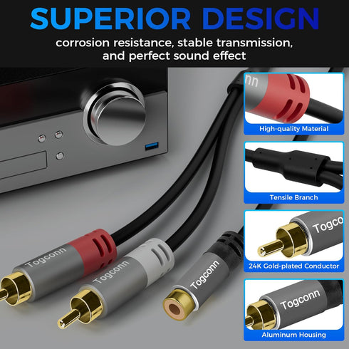RCA Splitter Y-RCA Cable, 1 RCA Female to 2 RCA Male Audio Speaker Y Adapter, Short RCA Audio Speaker Splitter Cable for Car Audio, Subwoofer, CD ...