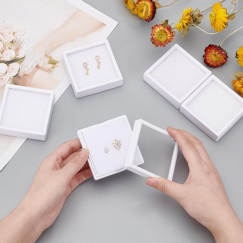 BENECREAT 6Pcs White Gemstone Display Box with Sponge Cushion Gift Boxes Clear Window Box for Jewelry, Diamond Gift Packing?2.8"x2.8"x0.8"?...