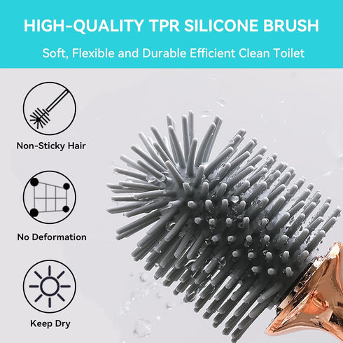 Toilet Brush and Holder, Elegant 2 Pack Silicone Toilet Bowl Brush Set with Ergonomic Long Handle, Modern Bathroom Decor Cleaning Accessories, Dur...