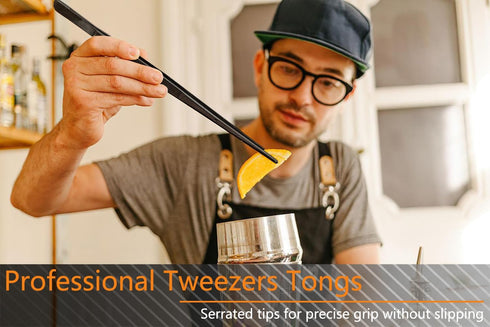 JETKONG 6 Pcs Cooking Tweezer Tongs, 12'' and 6.3" Stainless Steel Kitchen Tweezer Set, Professional Chef Tweezers for Cooking, Repairing, Sea Foo...