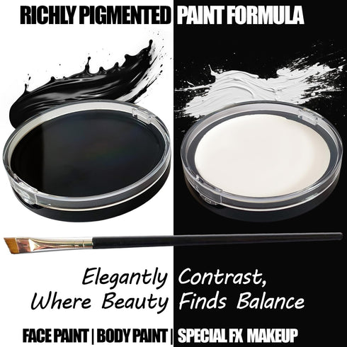 Jim&Gloria Black and White Face Paint + Painting Brush + UV Glow Tattoos, Sweatproof & Water Resistance Paints, Professional Palette Makeup Kit fo...