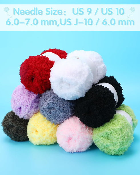 Chenille Yarn for Crocheting Knitting - Chunky Yarn for Crocheting Blanket, Bulky Thick Fluffy Yarn for Hand Knitting, Long-Hair Soft Chenille Yar...