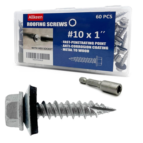 #10 x 1" Hex Head Sheet Metal Roof Screws, Rustpert Coating Metal to Wood siding Screws, 60 Pieces...