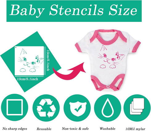 22 Pack Cute Baby Shower Stencils for Onesie Decorating Kit, Boy Girl Shirt Fabric Stencils for Clothes Phrases Mixed Animals Pattern Templates fo...