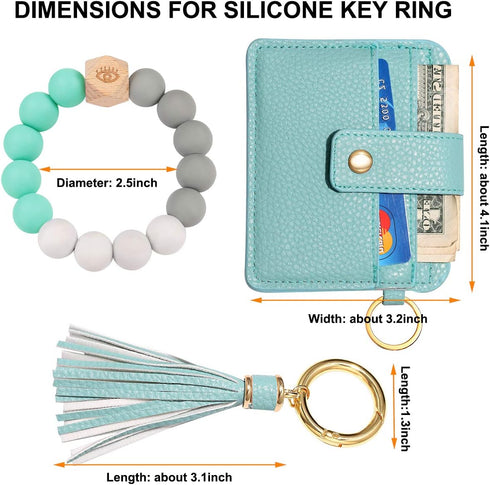 CEALXHENY Wristlet Bracelet Keychain Wallet, Silicone Bead House Car Key Ring Pocket Credit Card Holder...