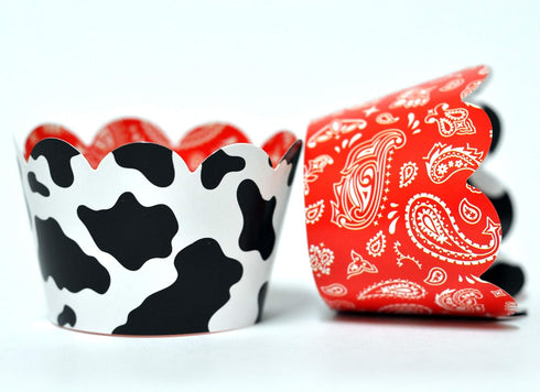 Cow and Bandana Cupcake Wrappers for Kids Birthday Parties, Baby Showers, Farm themed Bridal Showers/Weddings, and School Events. Set of 24 Revers...