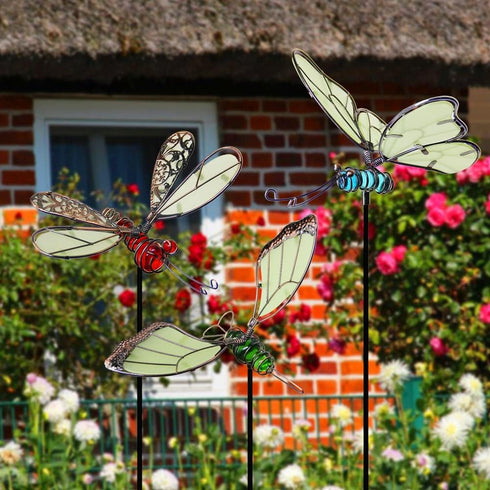 Juegoal 20 Inch Butterfly Garden Stakes Decor, Dragonfly Stakes, Hummingbird Glow in Dark Metal Yard Art for Mom, Mothers Day Ideal Gifts, Indoor ...