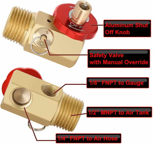 Hromee Air Tank Repair Kit w/Safety Valve, Pressure Gauge and 4 Feet Air Tank Hose Assembly kit for Portable Carry Tank...