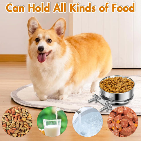 Dog Kennel Food and Water Bowls, 2 Pack Hanging Metal Dog Bowls No Spill, Stainless Steel Dog Dish for Small & Medium Dogs (6.3 * 2.6” & 5.5 * 2.4...