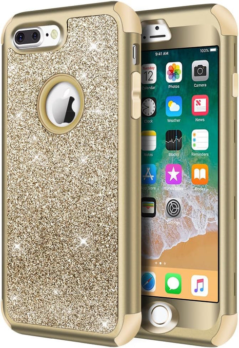 Hython Designed for iPhone 8 Plus, iPhone 7 Plus Case, Heavy Duty Defender Protective Bling Glitter Sparkle Hard Shell Hybrid Shockproof Rubber Bu...