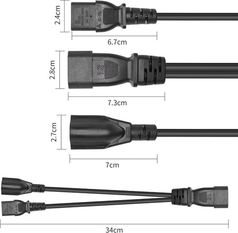C14 to C13+NEMA 5-15R Y Splitter Power Cord YACSEJAO 10A/250V IEC 320 Single IEC 320 C14 Male to C13 + NEMA 5-15R(1FT/30CM)......