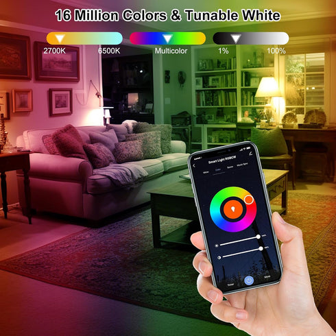 Smart Light Bulbs,Color Changing Light Bulb LED Light Bulbs,Music Sync,Dimmable,16 Million RGBWW Color Smart Bulb That Work with Alexa & Google Ho...