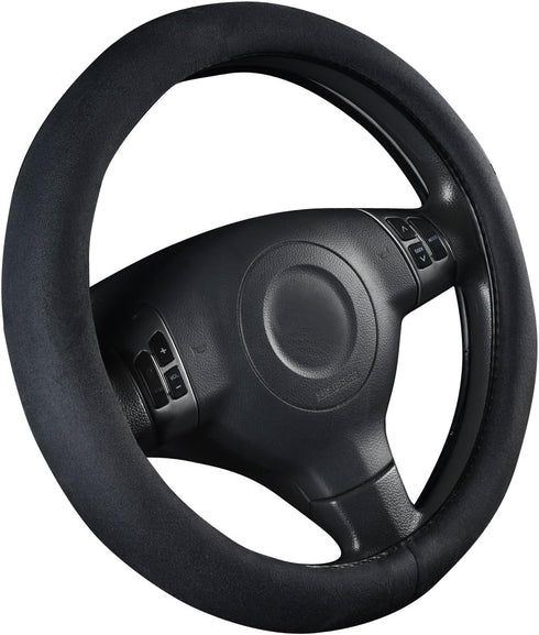 CAR PASS Black Faux Suede 14.5-15 Inch Memory Foam Steering Wheel Covers Breathable Anti-Slip Odorless Steering Wheel Universal Fit for Men Women...