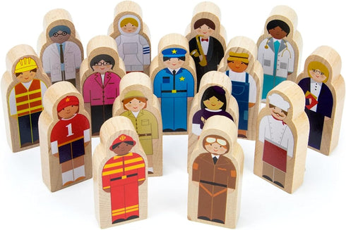 Little Professionals Wooden Character Set - Cute Wood Block People Toys for Kids & Toddlers - Open Ended STEM Pretend Play & Educational Games for...
