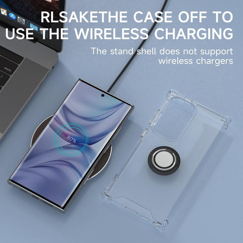 for Galaxy S24 Ultra Case Clear with 360 Rotation Metal Ring Holder Stand, Support Magnetic Car Phone Mount Soft TPU Bumper PC Hard Protective Pho...