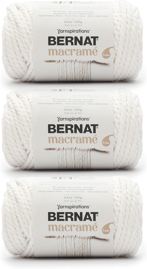 Bernat Macrame Natural Yarn - 3 Pack of 250g/8.8oz - Cotton - #6 Super Bulky - Knitting, Crocheting & Crafts......