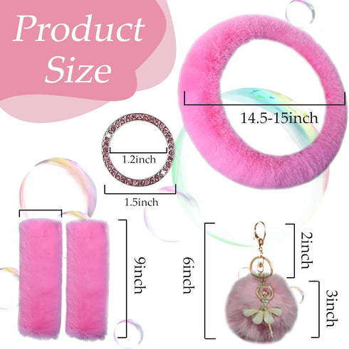 1 Set 8 Pieces Fluffy Car Accessories Set for Women,Fuzzy Steering Wheel Cover Cute Car Accessories with Gear Shift Cover,Handbrake Cover 15 Inche...