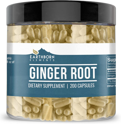 Earthborn Elements Ginger Root (200 Capsules) Pure & Undiluted, No Additives...
