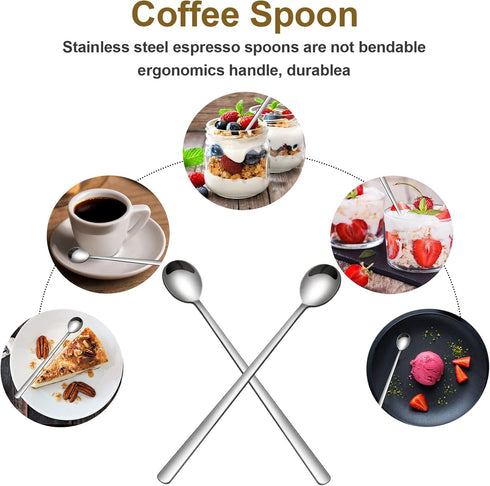 Long Handle Iced Tea Spoons, 304 Stainless Steel Teaspoons, 9.5 Inch Coffee Stirrers,Ice Cream Spoon,Cocktail Stirring Spoons, Set of 4 (Silver) (...