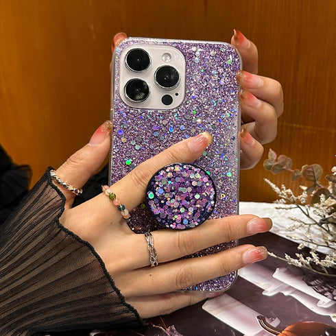Case for iPhone 15 Pro Max Case Glitter Bling for Women Girls Sparkle Cover, with Ring Stand Holder Protective Case 6.7 inch (Pink)...