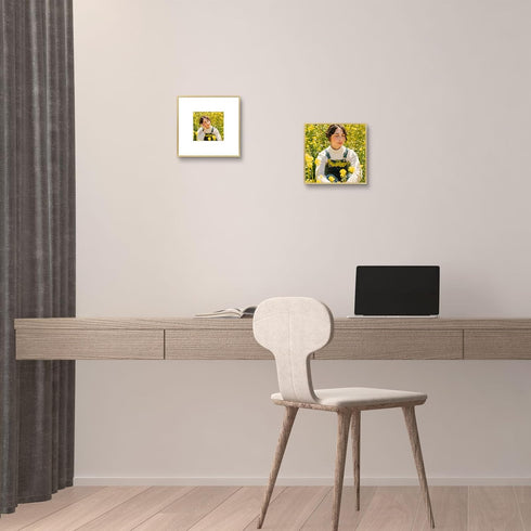 Golden State Art - 8x8 Aluminum Picture Frame - with Mat for 4x4 Photo or Without Mat for 8 x 8 Photo - Real Glass Cover - Simple and Elegant Deco...