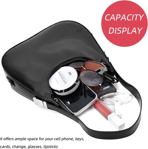 Didida Y2K Moon Bag Women's Crescent Shoulder Bag Retro Handbags Top Handle Patent Leather Cute Small Underarm Bag...
