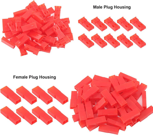 Hilitchi 300Pcs (50set) 2.54mm 2-Pin Female & Male Red Plug Housing Crimp Terminal Connector Kit Compatible with JST SYP...