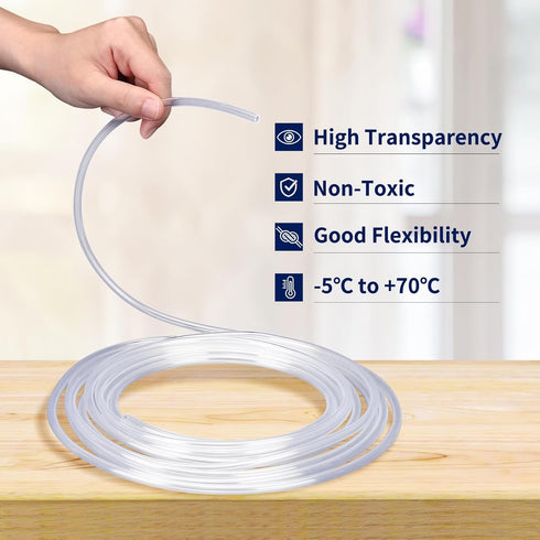 16 Feet - 3/16" ID x 1/4" OD Clear Vinyl Tubing, Translucent Plastic PVC Tubing Hose Pipe for Water Air Pump...