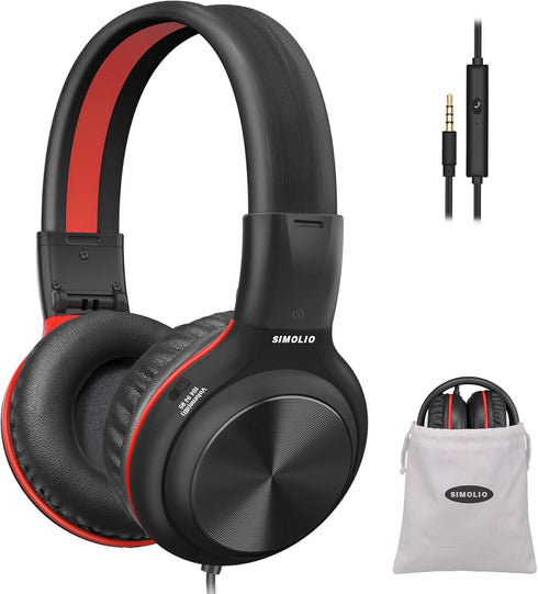SIMOLIO Kids Wired Headphones with Microphone, Boys Headphone with Volume Limiter & Share Jack, Foldable Portable Over Ear Headset for School Trav...