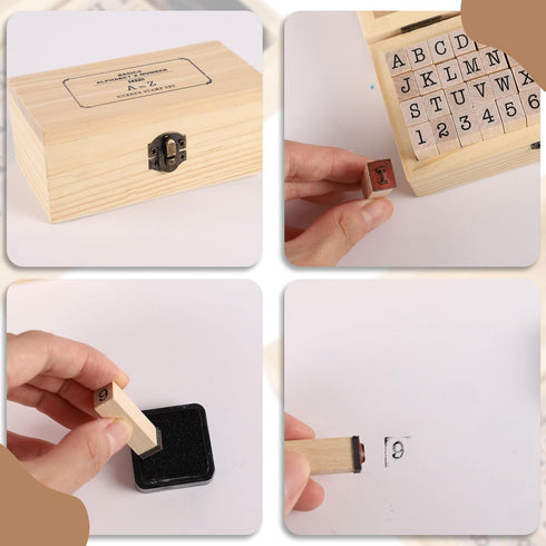 Wooden Rubber Stamps Set - 36 PCS Small Vintage Alphabet Letter Number Stamps Kit with Storage Box for Scrapbook,DIY Craft Card,Painting,Photo Alb...