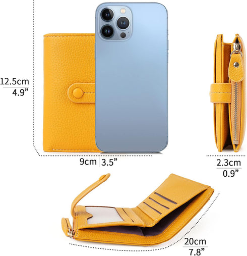 HKCLUF Small Wallet for Women,RFID Blocking Bifold Wallets Zipper Leather Coin Purse Credit Card Holder Wallets With ID Window(Yellow)...